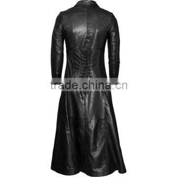 New Laced Design Men Red Black Faux Leather Goth Steampunk Long Coat photo-2