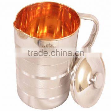 IndianArtVilla Handmade Steel Copper Jug Pitcher 2000 ML - Storage Drinking Water Home Hotel Restaurant Good Health Benefit Yoga photo-3