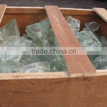 big glass rock, clear slag glass rock in wooden box