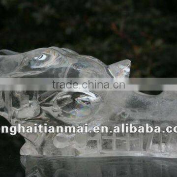 Crafted Natural Clear Quartz Crystal Carving Dragon Skull