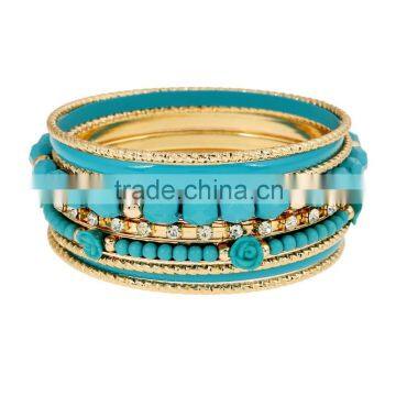 Gold Plated Multilayer Boho Rhinestone Turquoise Vintage Ethnic Women Bracelets Cuff Bangles Jewelry Accessories photo-4