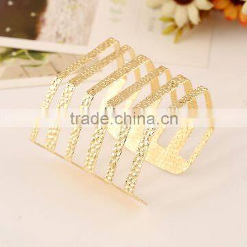 Hot Sale Fashion Gold Colors Shiny Alloy Stripe Opened Cuff Graceful Bangles photo-2