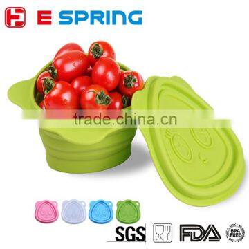 BPA Free Silicone Container Bowl With Lid Collapsible For Camping