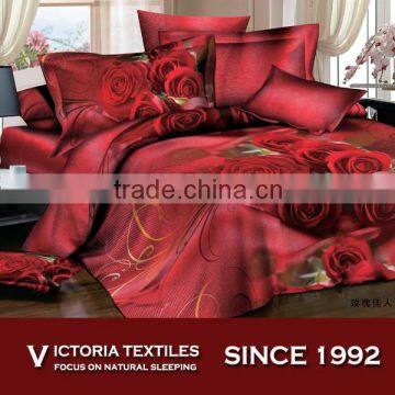 red romantic rose reactive printed 120gsm bed sets 4 pieces bedding sets
