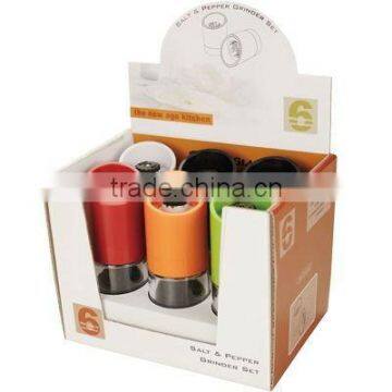 SINOGLASS 6 Pcs Round Shape Mckromic Glass Grinder Jar Display Set with Plastic Top&Ceramic Mechanism Glossy Finish