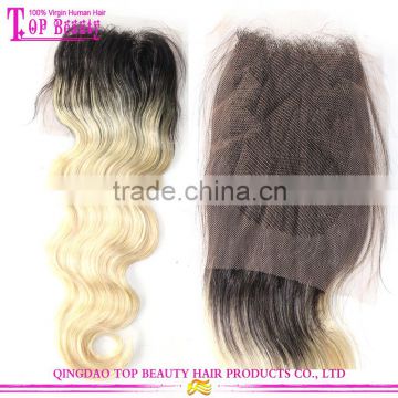 Large order free shipping human hair lace closure #1b/613 ombre hair extension lace closure