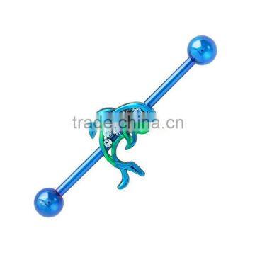 Dolphin Blue Anodized Industrial Cartilage Barbell 316L Surgical Steel