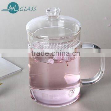 600ml unique design pyrex glass handworked glass tea cup with filter handle and lid JA472