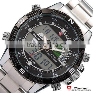 Mens Shark Digital LCD Outdoors Analog Quartz Sport Steel Wrist Watch photo-2
