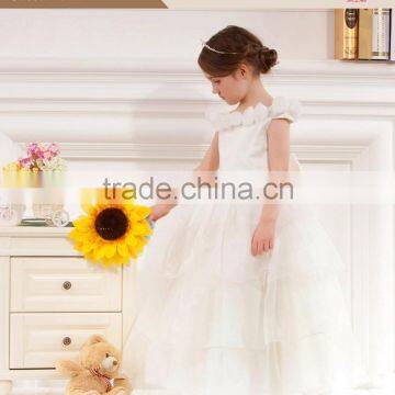 Fancy White Layered A-Line Scalloped Sleeveless Customized Vestidos Girl Dress for Wedding FG004 Flower-girl-dress-patterns photo-3