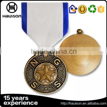 professional custom polished casting round shape embossed iron brass zinc alloy antique brass military medal with ribbon