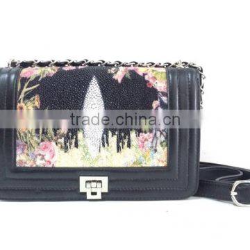 MODERN LADIES BAGS, STINGRAY SHOULDER BAGS WITH NON RUSTY CHAIN SHOULD STRAP, HIGH QUALITY GENUINE STINGRAY BAGS