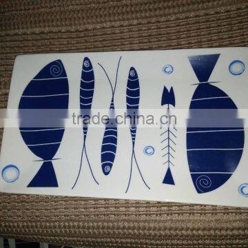white porcelain rectangle cake plate with fish design for the French
