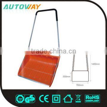 red plastic snow shovel, push snow shovel