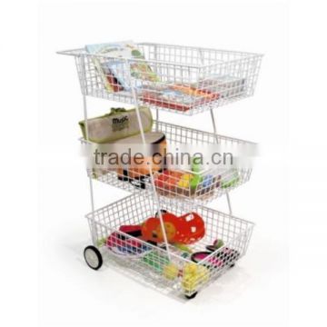 3 tier supermarket mobile metal trolley rack