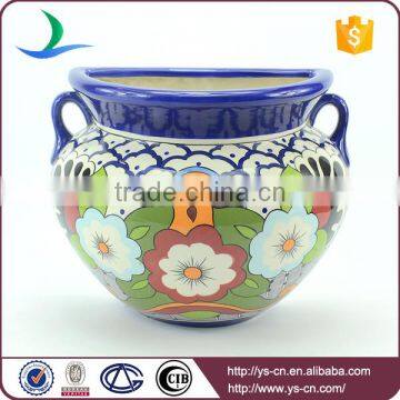 YSfp0010-02 Handprint ceramic modern flower pot with ear handle