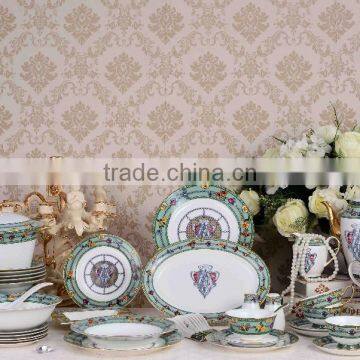 Green color guard pattern painting ceramic dinnerware set