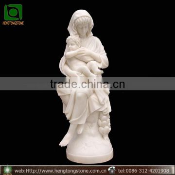 Carved White Marble Mother and Baby Stone Statue