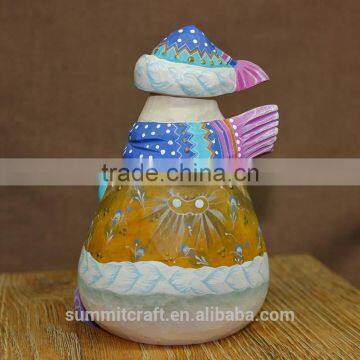 Hand Carved Painting Christmas Resin Snowman Figurine photo-3