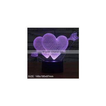 Heart shape USB charging 3D optical illusion night light