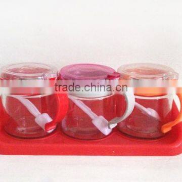 glass handle seasoning box with tray and spoon