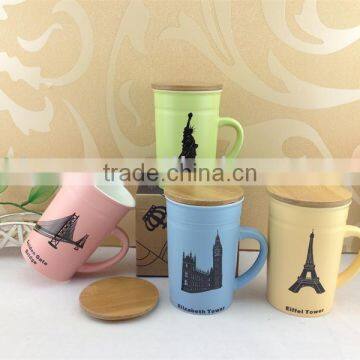 Assorted Color Glaze Ceramic Coffee Mug With Scenic Spots Printed for Souvenir Mug
