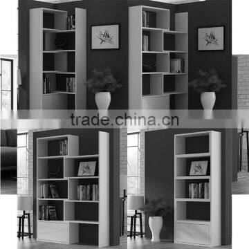 2016 new 4-Tier extendable bookshelf system MDF wood bookcase with drawer organizer from living room movable bookshelf