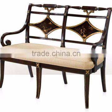 Finely Hand Carved Elegant Royal English Style Settee with Chinoiserie Painting, Exquisite Handmade Loveseat Sofa BF12-04104a