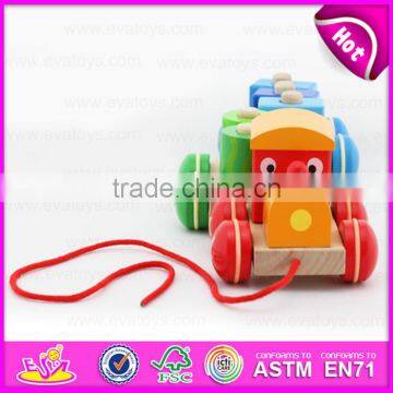 Цветной деревянный игрушечный поезд с вытягиваемыми фигурными блоками для детей, игрушка на тягу по линиям, топовый товар по стандарту EN71, деревянный игрушка - поезд, OEM W05C025 photo-3