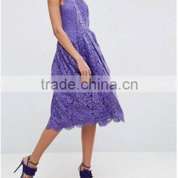 China Latest Clothing OEM Lace Pinny Scallop Margin Prom Midi Fashion Dress photo-5