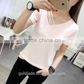 Fashion Design European Style Plain White Women T Shirt Cotton photo-4