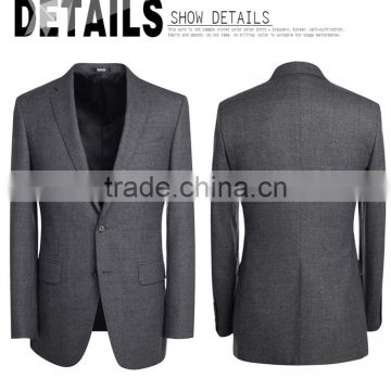 2017 hot sale european style men's slim fit business suit 2 piece suit with dark grey wool fabric