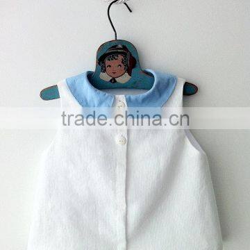 Wholesale Custom New Cute Baby Girl Clothes White Top and Blue Little Shorts photo-3