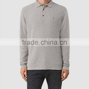 MGOO New Arrival Custom Long Sleeves Mens Polo Shirts 100% Cotton Grey Shirts Logo Embroidery Bulk Tops photo-2