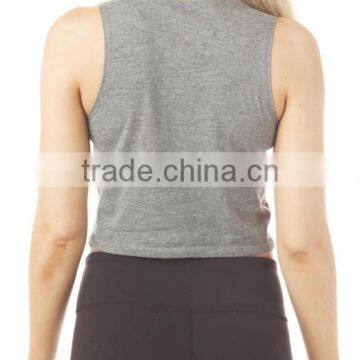 2016 New Arrival Women's Crop Top Printed Grey 5% Elastane 95% Cotton Fitness Tank Top Slim Fitted Gym Tank Top Crop Tee