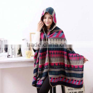 High Quality 2017 New Model Female Scarf Double-side Grid Printed Design Button With Hood Women Cloak photo-4