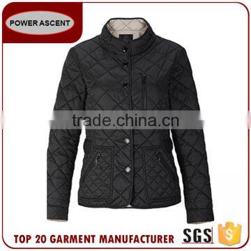 Slim Fit Black Stand Collar Lightweight Warm Short Quilted Padding Jacket For Women