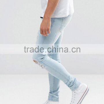 Wholesale New Mans Fashion London Rip Light Blue Jeans Trousers photo-3