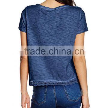 2016 Ladies Thin O-neck Blank t Shirt With Lace Hem photo-5