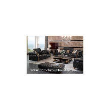 Leather Sofa Classical Sofa Sets Black Leather Sofas Wooden Living Room Furniture TI-003