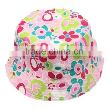 Flowers Heart Print Children Fisherman Canvas Hat Bucket Caps