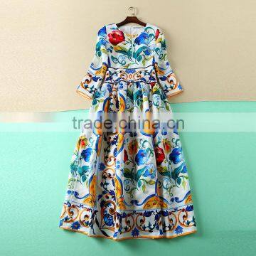 Women Long Sleeve Floral Printed Beach Maxi Dress Ladies Plus Size Party Cocktail Dresses photo-4