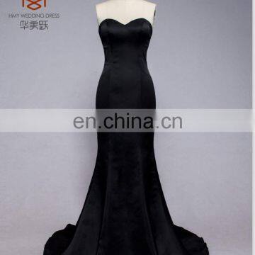 Real Pictures Simple ZZ-E0035 Shiney Satin Off Shoulder Black Mermaid Dress