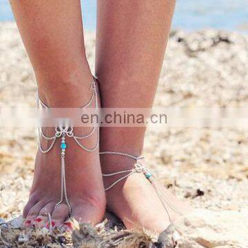 Beach Anklets For Women 2017 Hot Retro Hollow Pattern Handmade Beaded Multi Tassel Chain Anklets