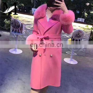 Fashion Long Style Handmade Rose Fur Coats Fashion Girls Wool Coat Women