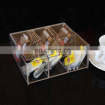 High clear divided acrylic tea bag box with lid