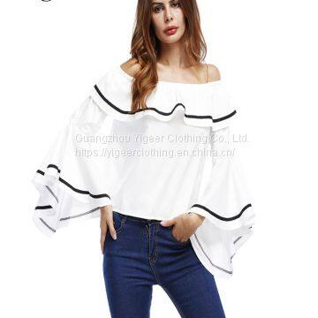 Off Shoulder Flare Sleeve Fashionable Loose Top Blouse photo-4