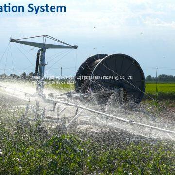 Traveling rain gun sprinkler irrigation water pump supplied hose reel irrigation boom