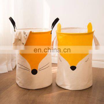 wholesale cartoon lovely canvas hamper laundry basket folding storage basket waterproof cotton canvas laundry basket