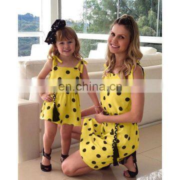 Family Match Outfits Summer Dress Sling Polka Dot Mother Daughter Dresses Mom and Girls Clothes 1 2 3 4 5 Years